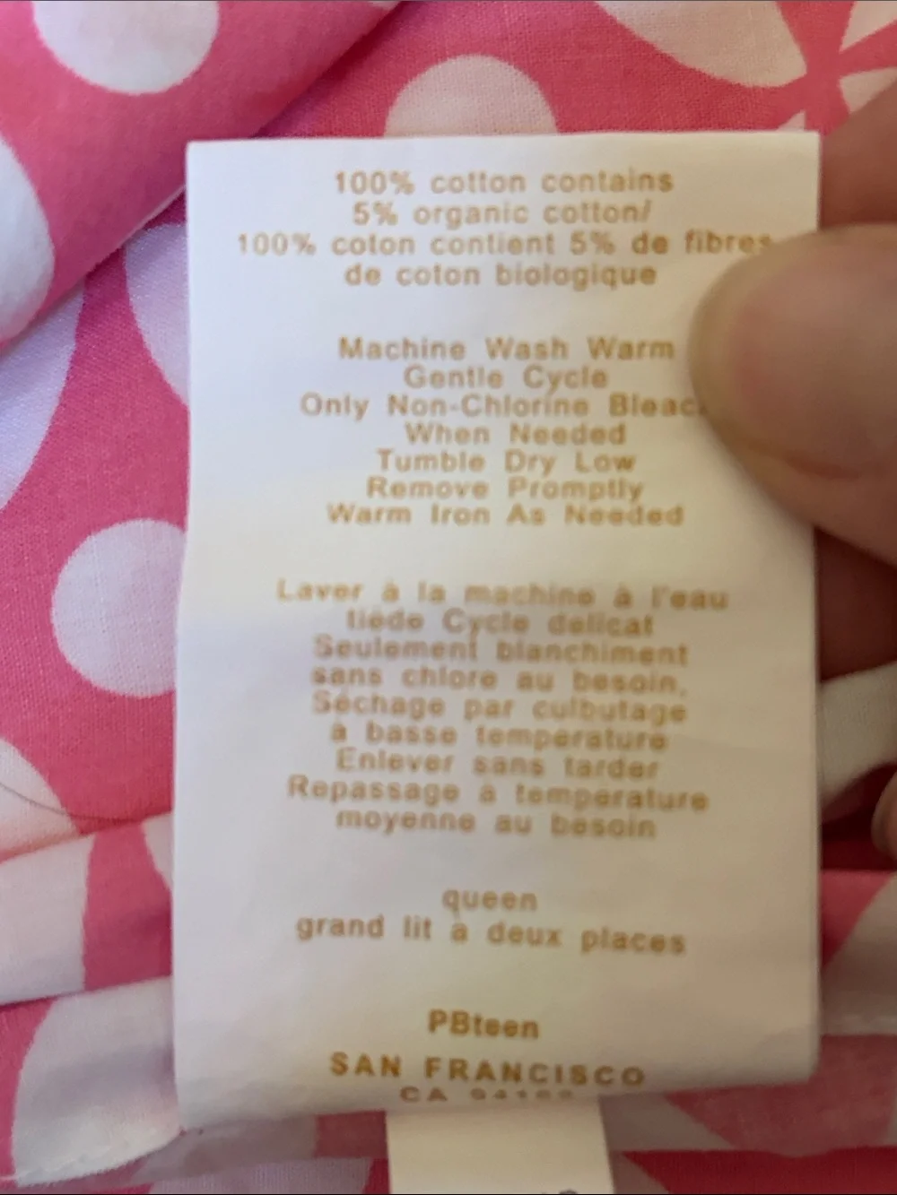 PB Teen Queen Sized 100% Cotton Pink/White Pattern Sheets
